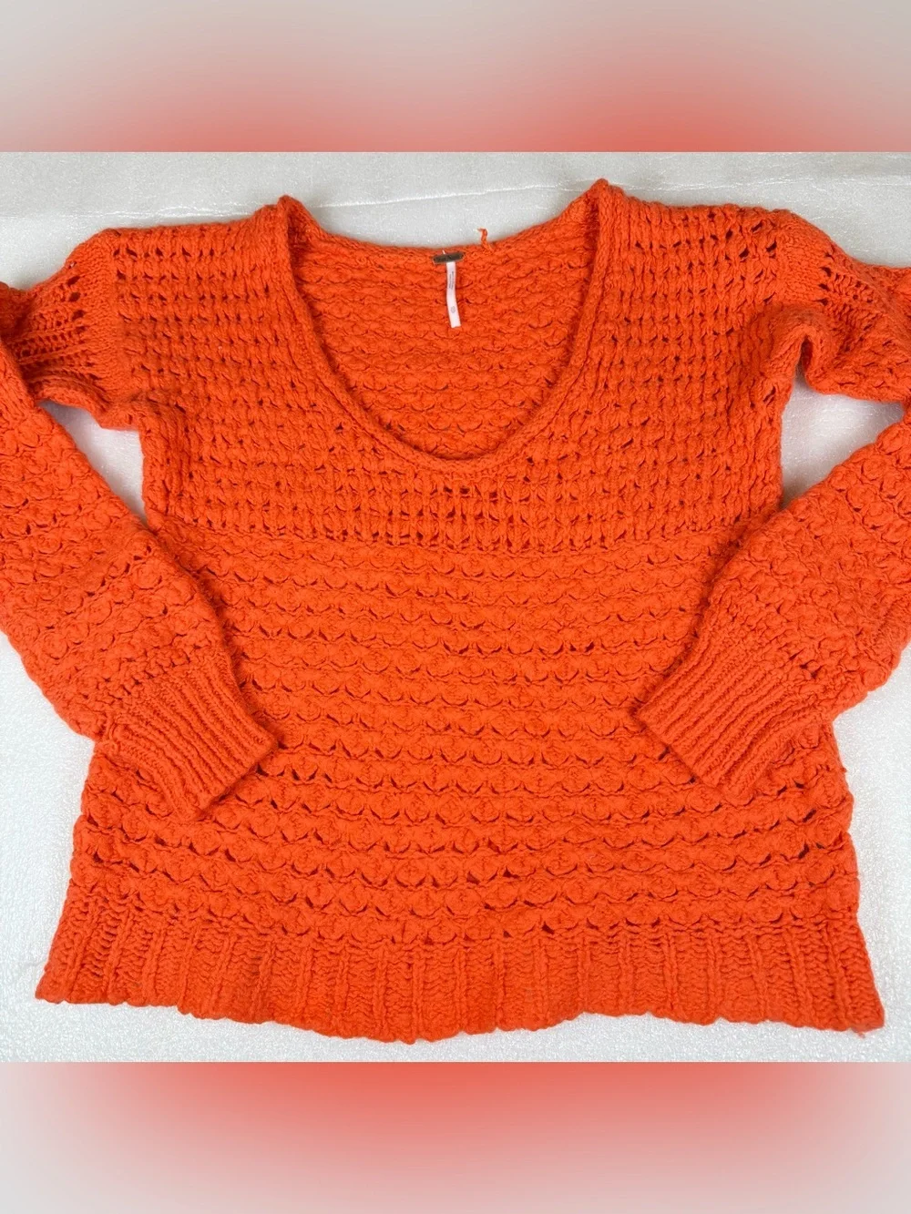 Women’s XS Free People Oversized Long Sleeve Orange Chunky Retro Sweater